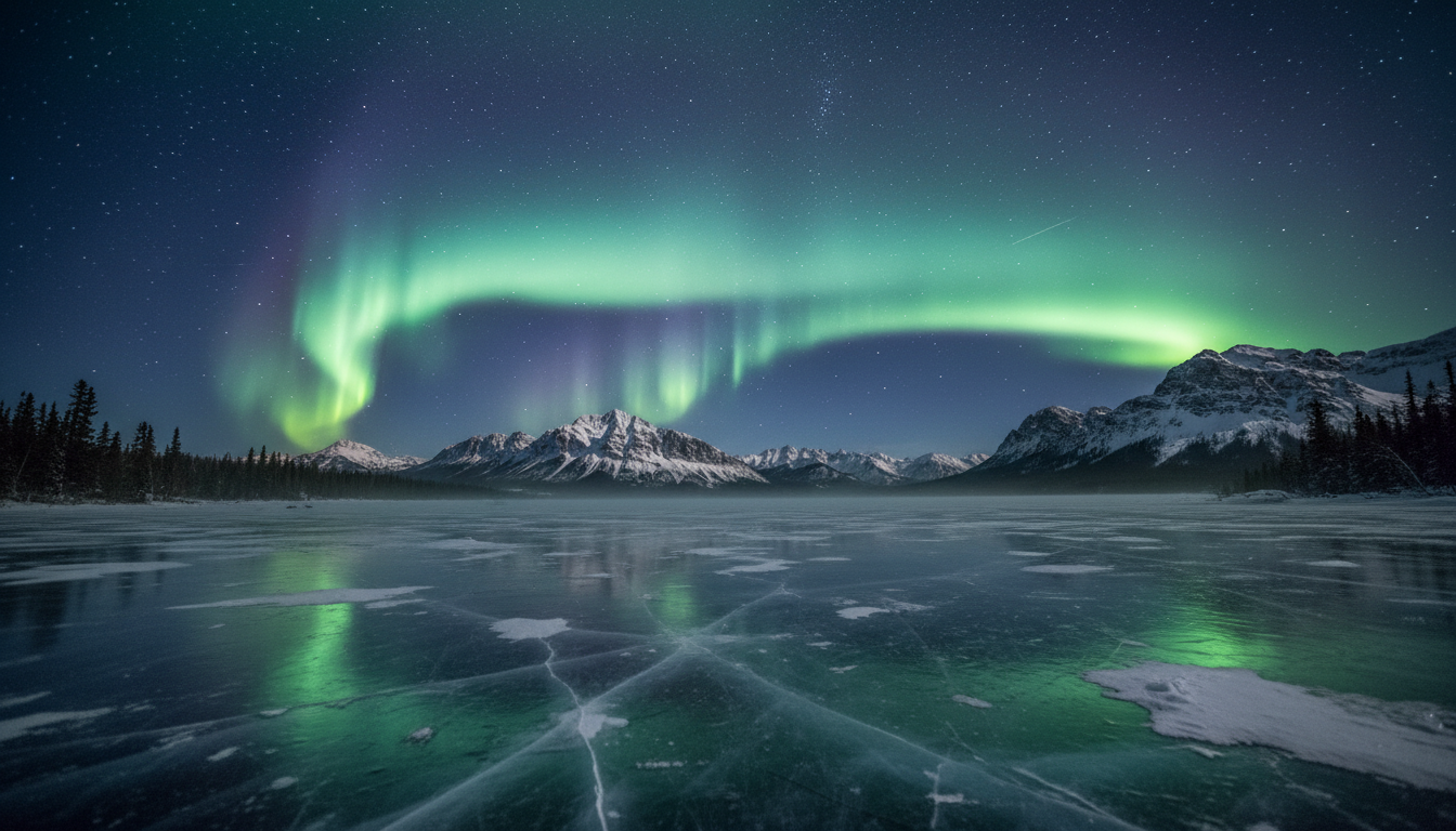 Magical northern night sky with aurora borealis